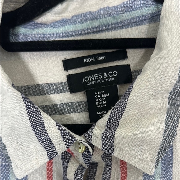 Jones&Co New York 100% Linen Striped Button Tunic Shirt Roll-Tab Sleeve - Picture 4 of 4